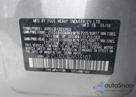 2016 Subaru Forester 2.5I Premium z USA, uszkodzony, nr VIN JF2SJADC3GH516107